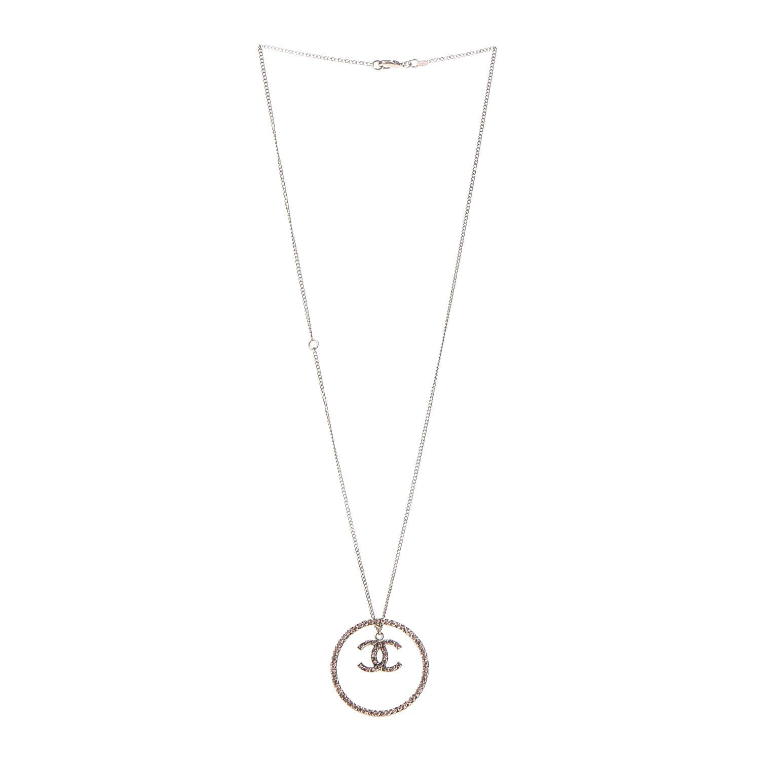 Chanel Crystal CC Hoop Necklace Pink Gold 3 of 6