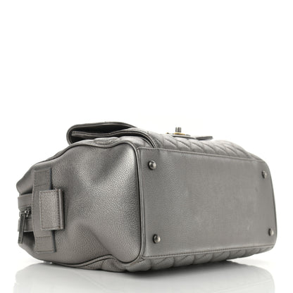 Chanel Metallic Grained Calfskin Quilted Large Casual Pocket Bowling Bag Silver 4 of 14
