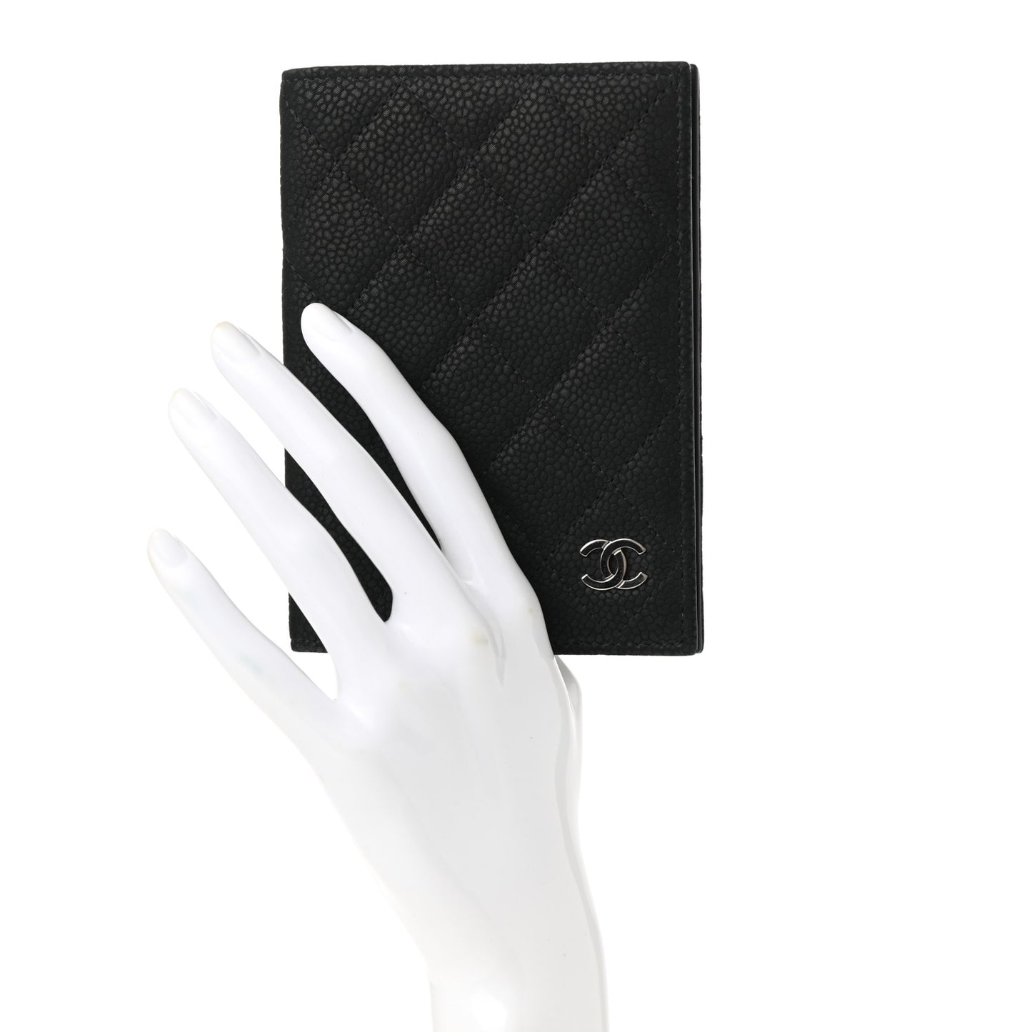 Iridescent Caviar Quilted Passport Holder Black