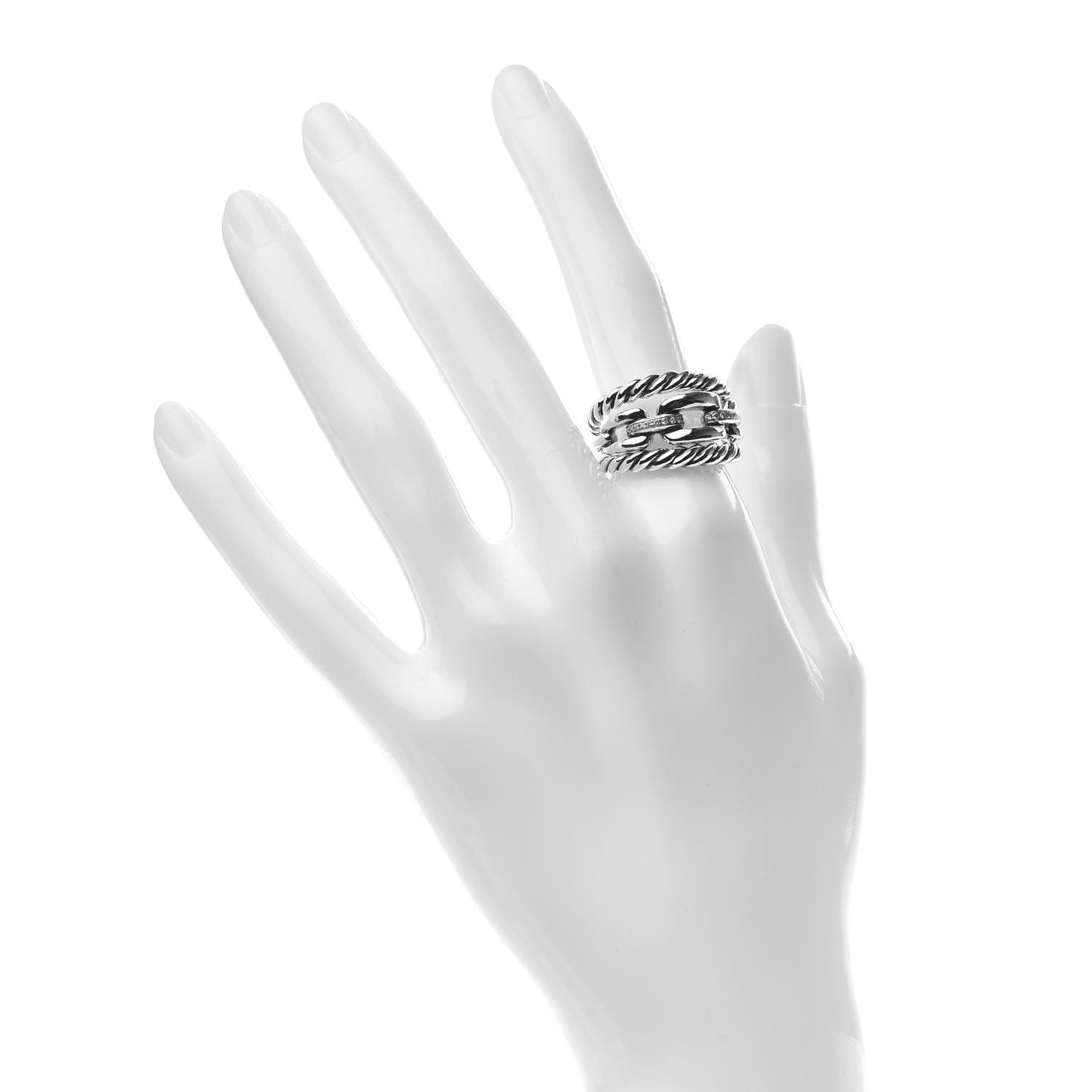 Sterling Silver Diamond Wellesley Link Three-Row Ring 55 7.25
