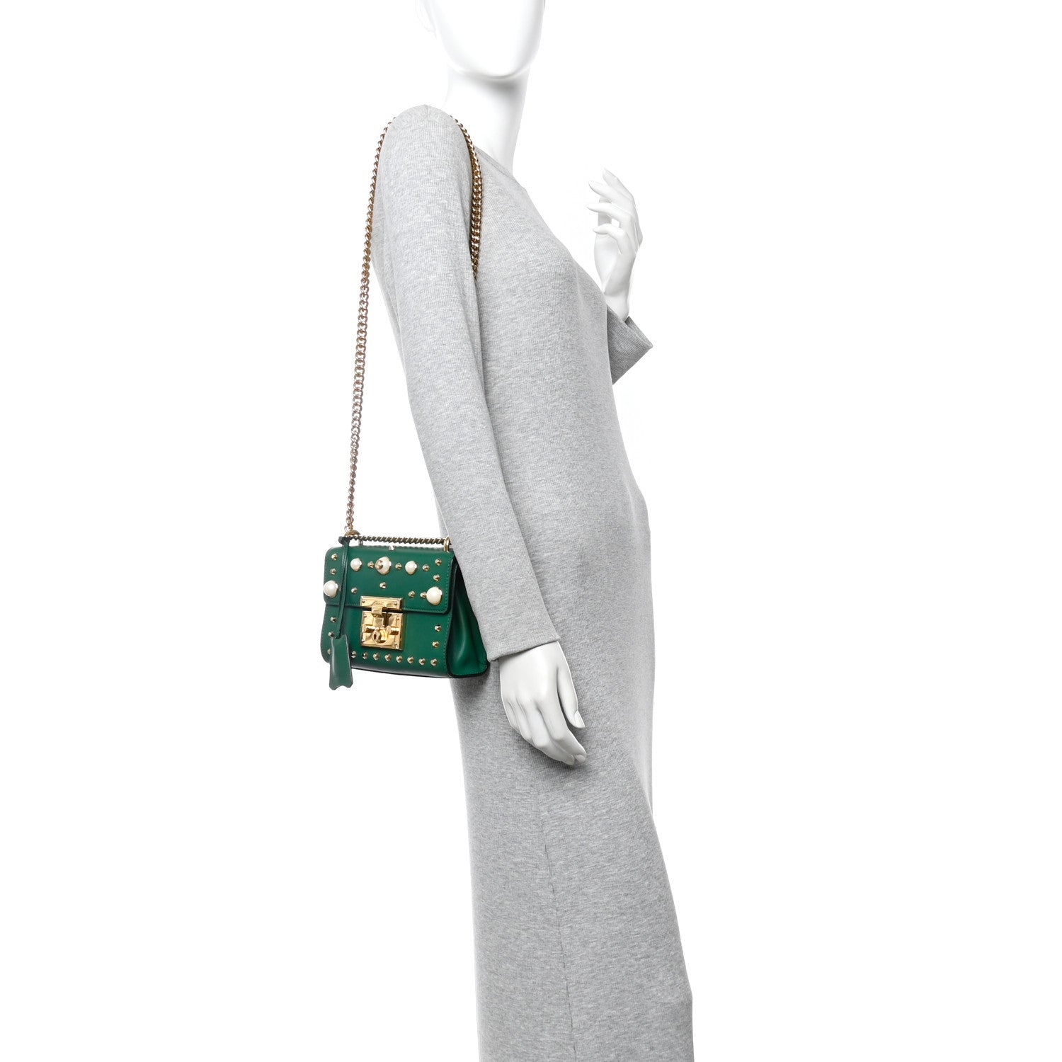 Gucci Calfskin Studded Small Padlock Shoulder Bag Emerald 2 of 14