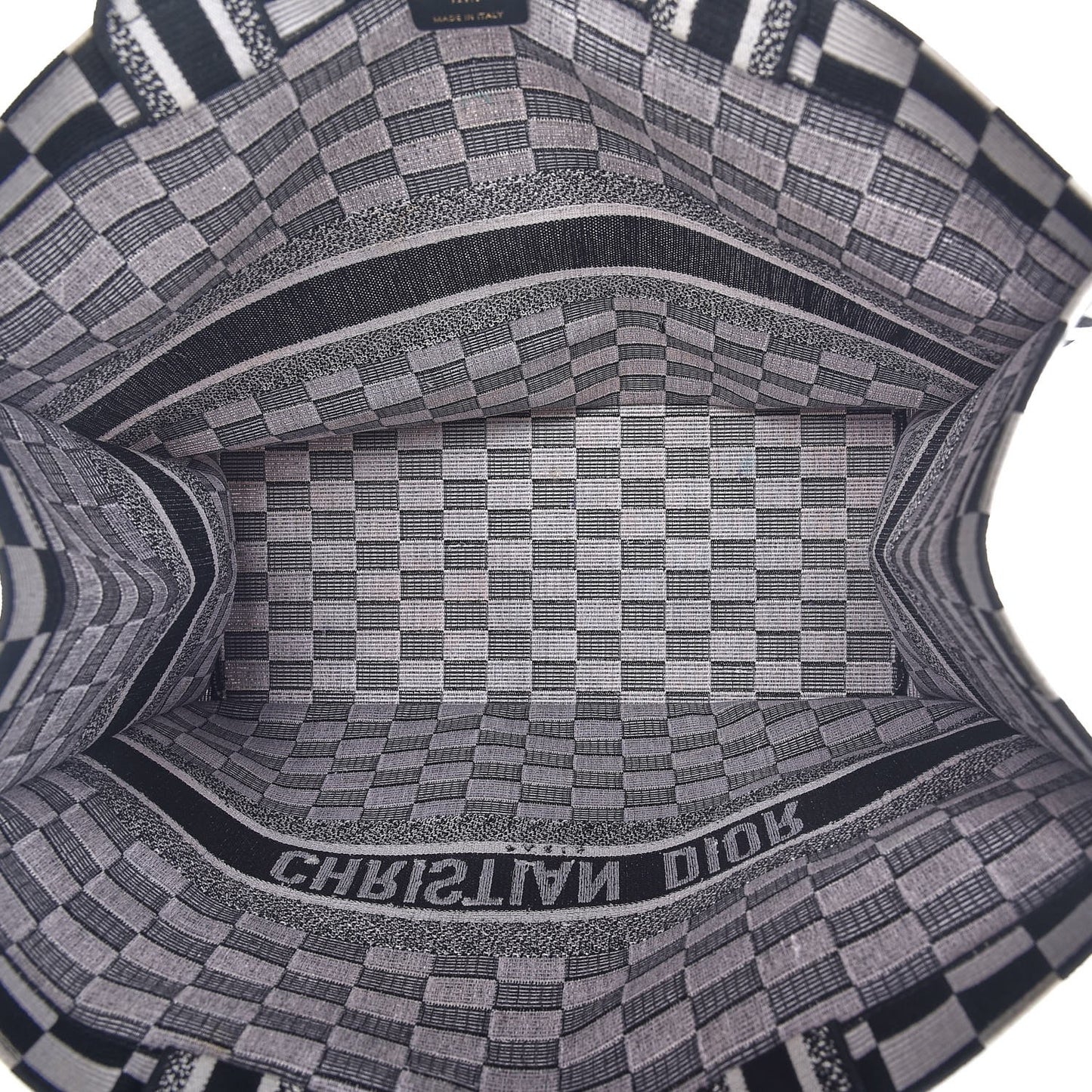 Canvas Embroidered Checkered Book Tote Black White