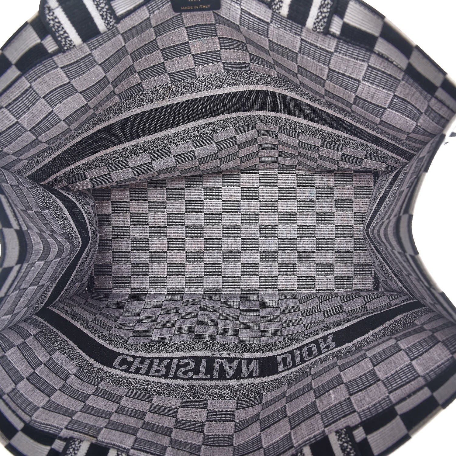 Christian Dior Canvas Embroidered Checkered Book Tote Black White 5 of 12