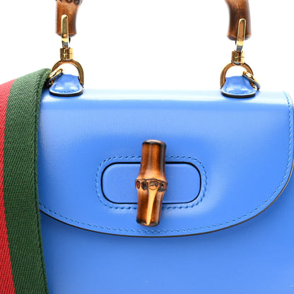 Gucci Boarded Dyana Lux Calfskin Web Mini Bamboo 1947 Top Handle Bag Blue 6 of 8