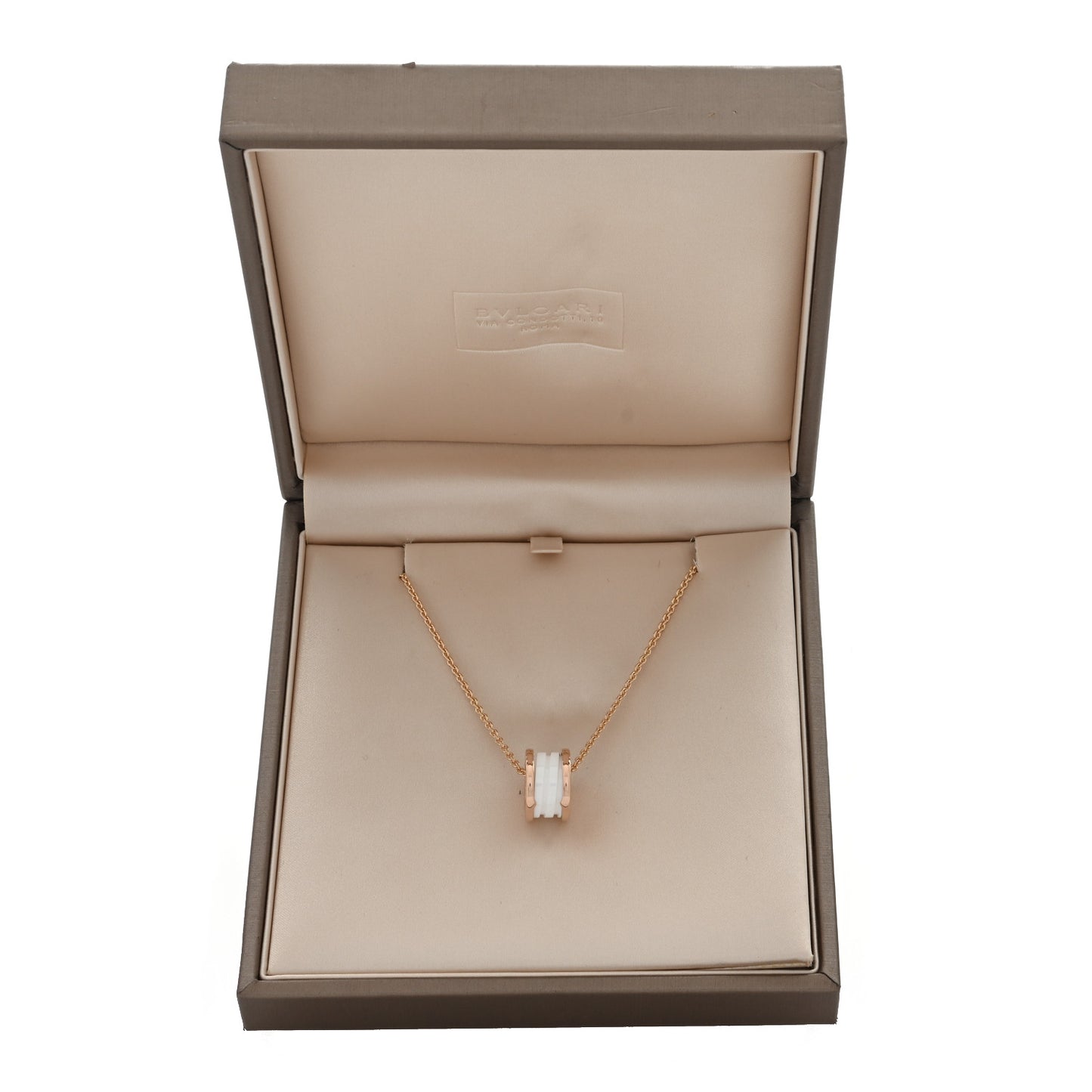 18K Rose Gold White Ceramic B.Zero1 Pendant Necklace