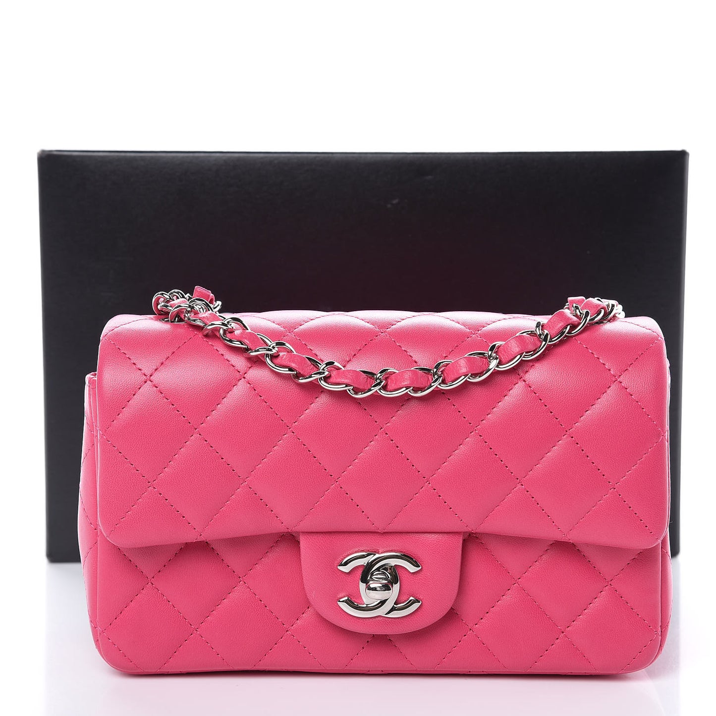 Lambskin Quilted Mini Rectangular Flap Dark Pink