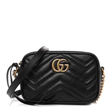 Gucci Calfskin Matelasse Mini GG Marmont Chain Shoulder Bag Black 1 of 4