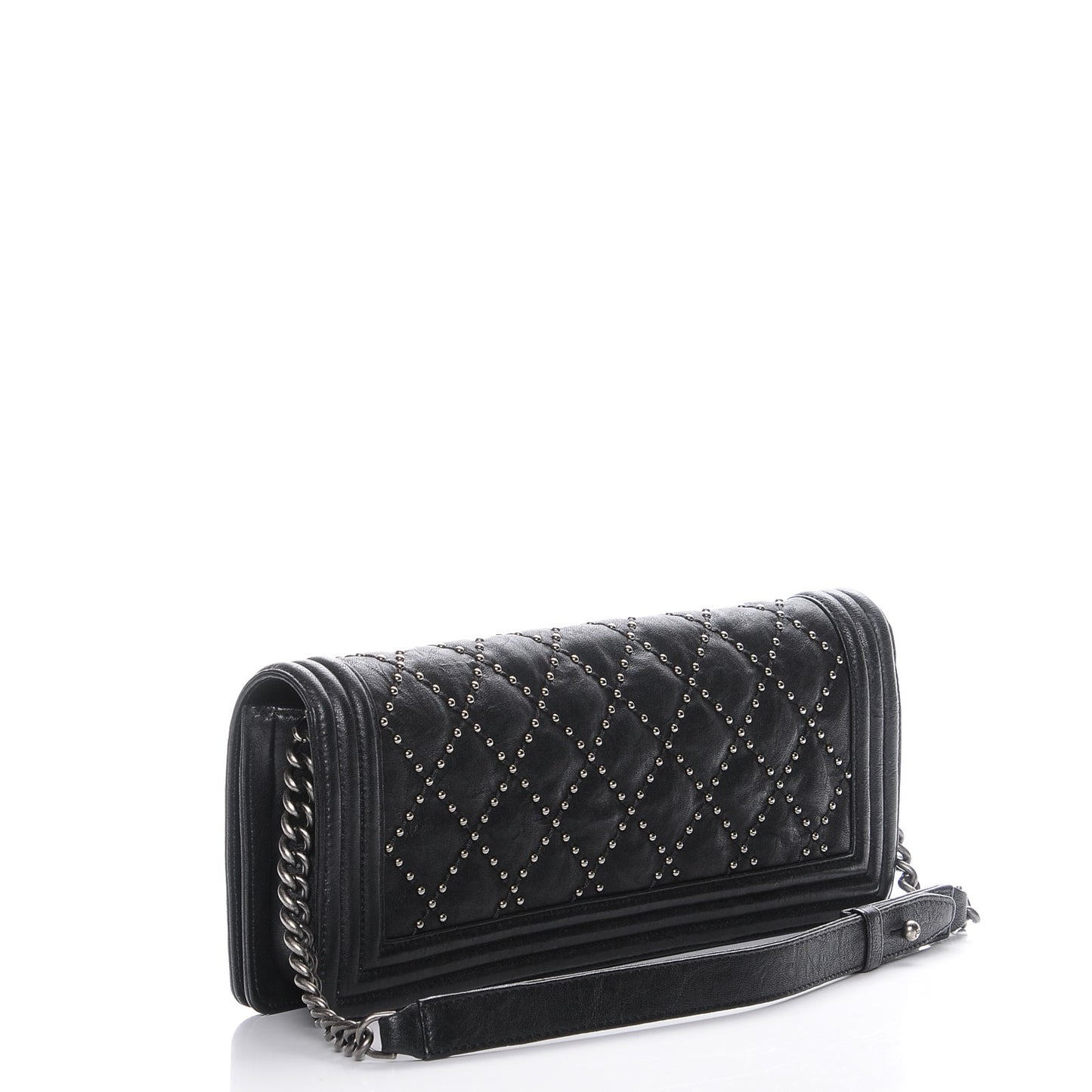 Crumpled Lambskin East West Studded Boy Flap Black