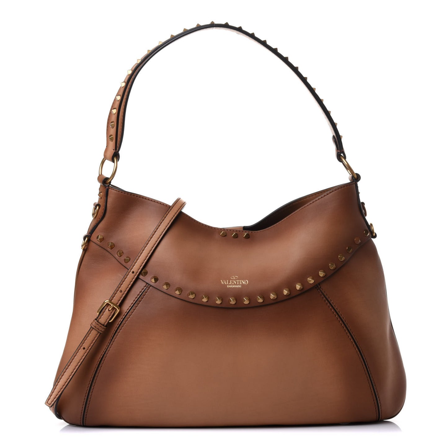 Buffed Calfskin Medium Twinkle Studs Hobo Camel