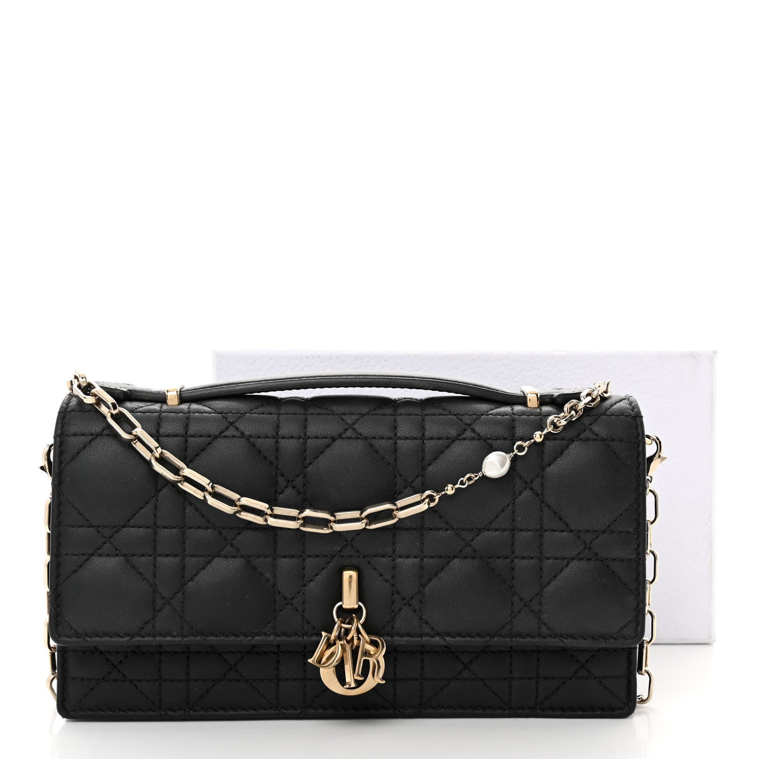 ヤ*ウ様 25SS クリスチャンディオール ブランドロゴパッチ ロングスリーブT Christian Dior Lambskin Lady Dior Top Handle Clutch Black 1458557