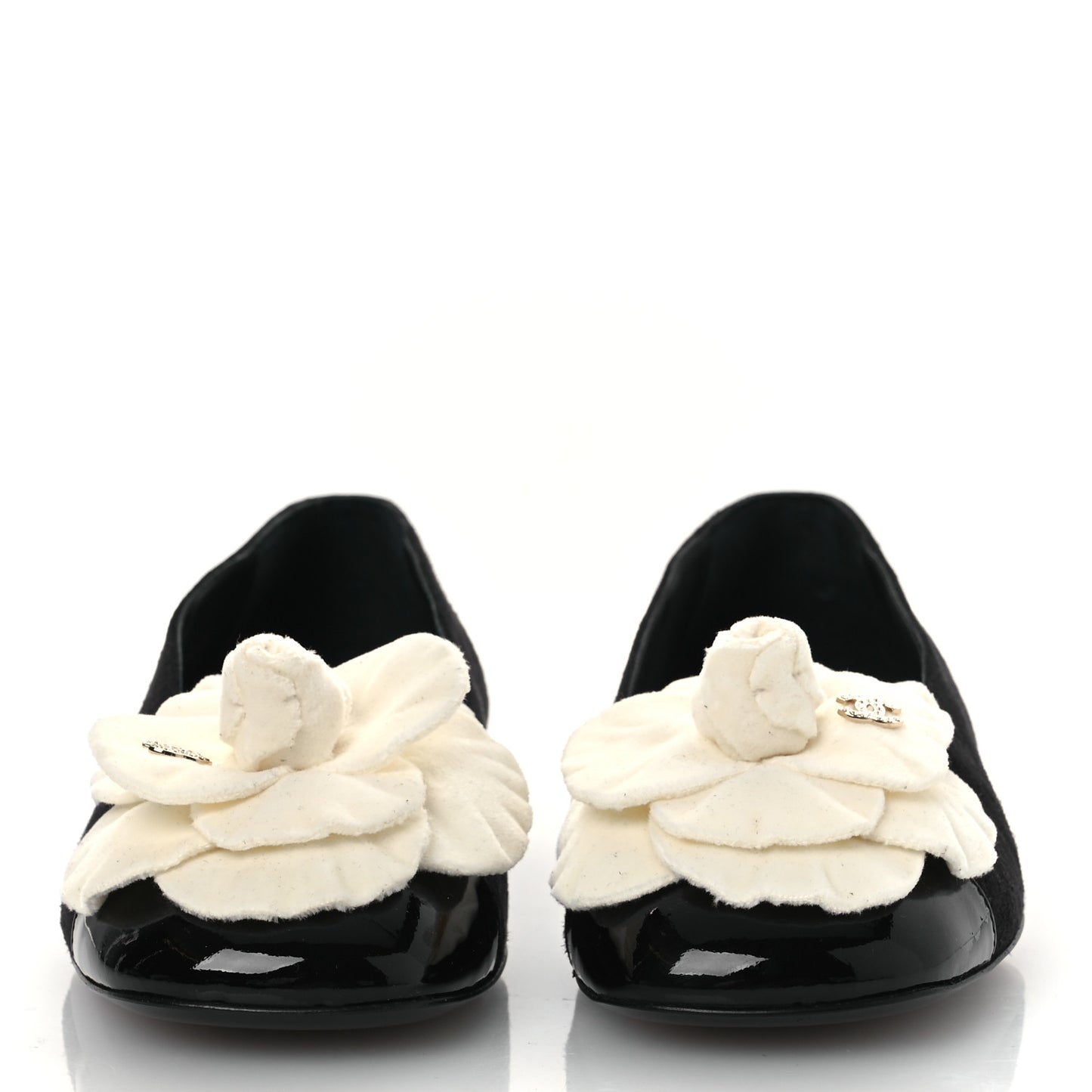 Suede Patent Cap Toe Camellia Ballerina Flats 36.5 Black White