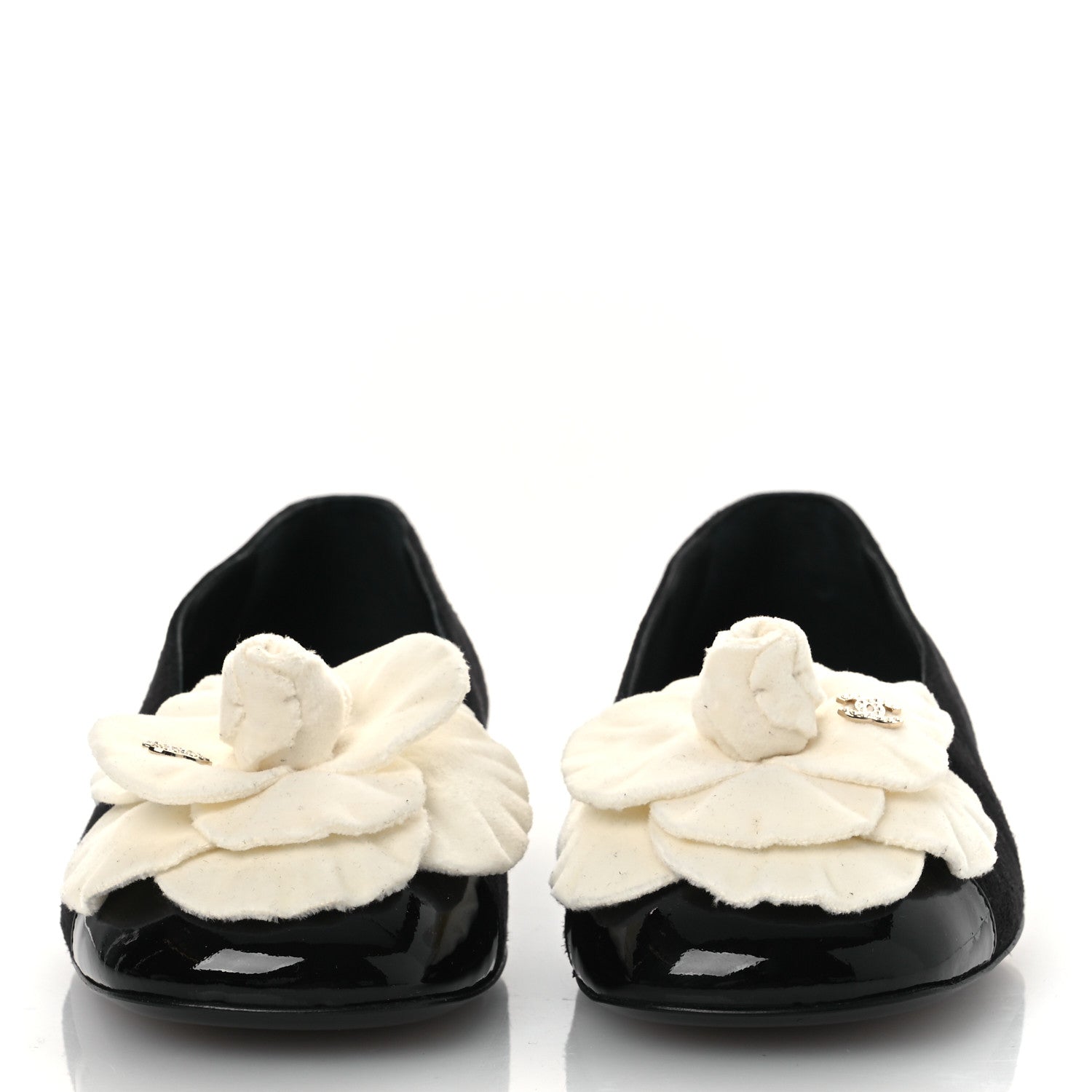 Chanel Suede Patent Cap Toe Camellia Ballerina Flats 36.5 Black White 3 of 10