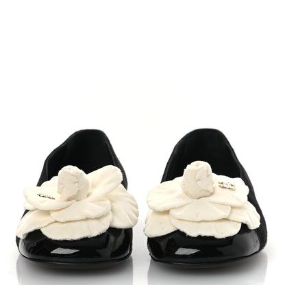 Chanel Suede Patent Cap Toe Camellia Ballerina Flats 36.5 Black White 3 of 10