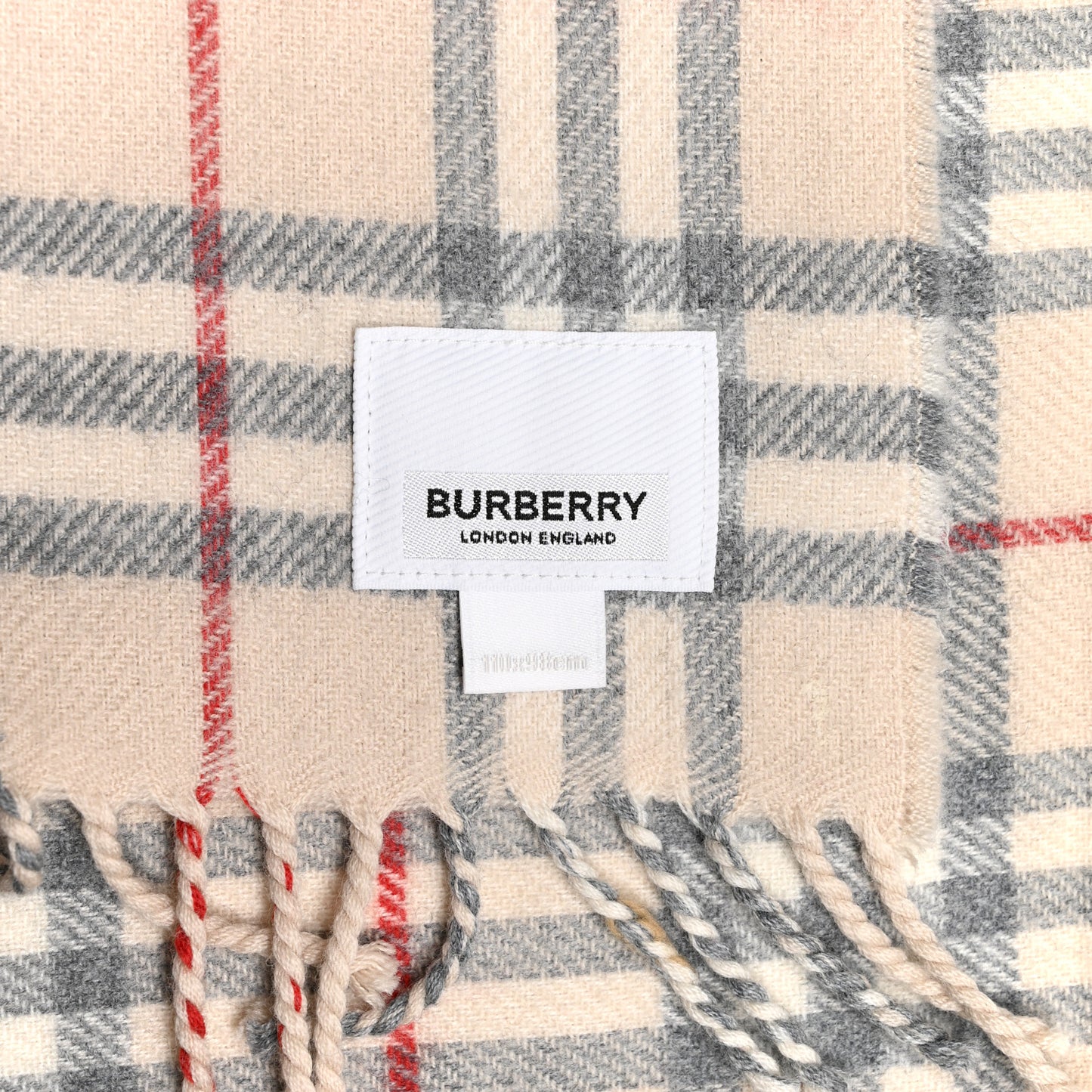 Cashmere Vintage Check Fringe Scarf Beige
