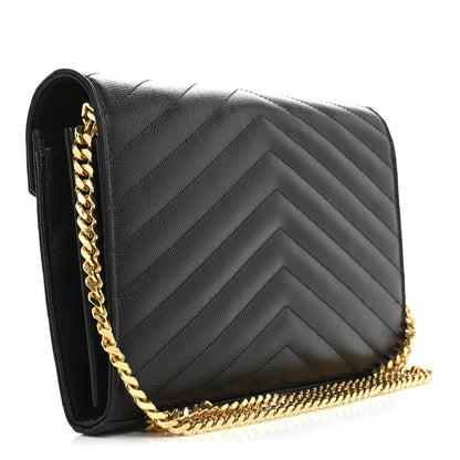 Saint Laurent Grain De Poudre Matelasse Chevron Monogram Chain Wallet Black 3 of 13
