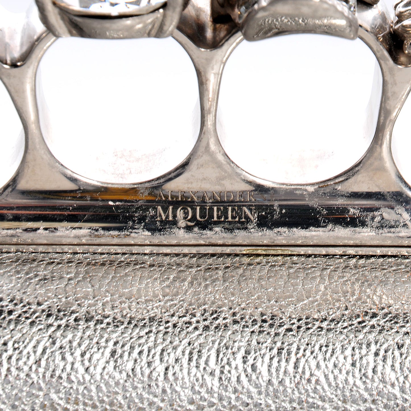 Tarnished Nappa Knuckle Box Clutch Metallic Silver