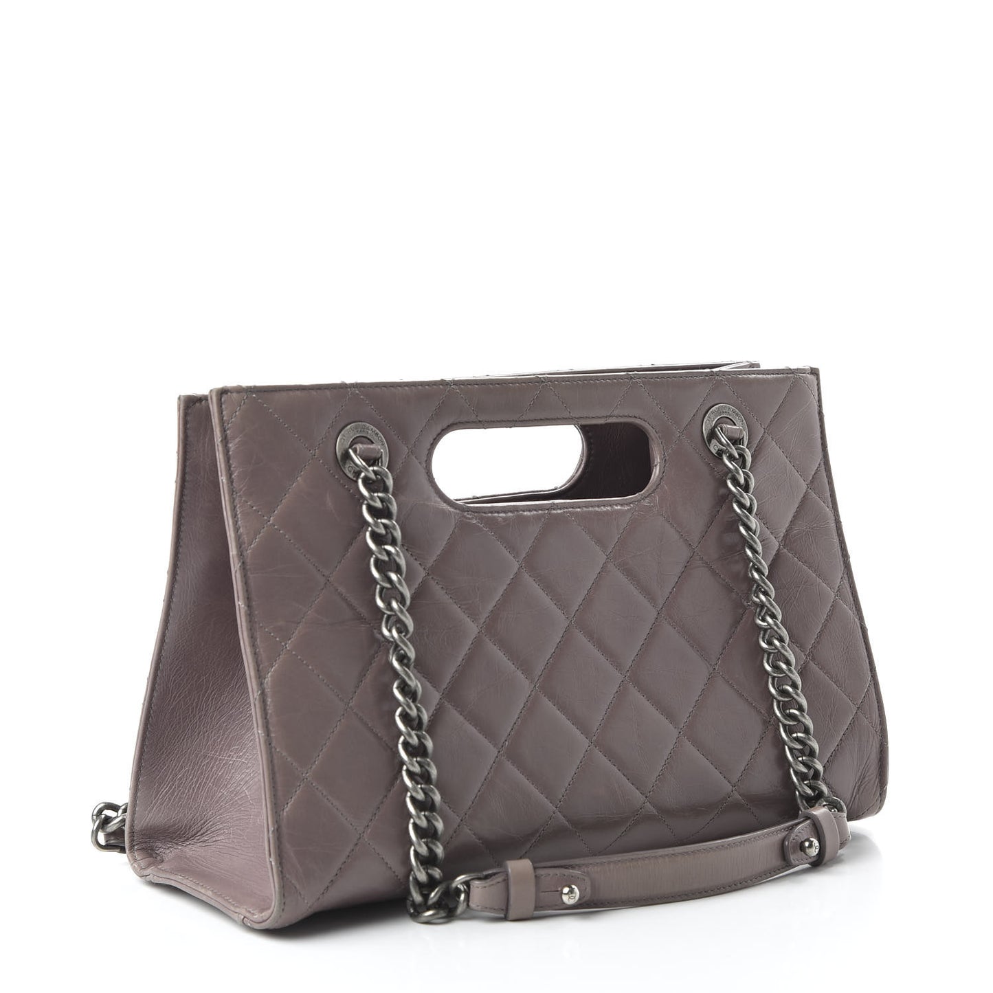 Glazed Calfskin Quilted Large Perfect Edge Shopping Tote Beige