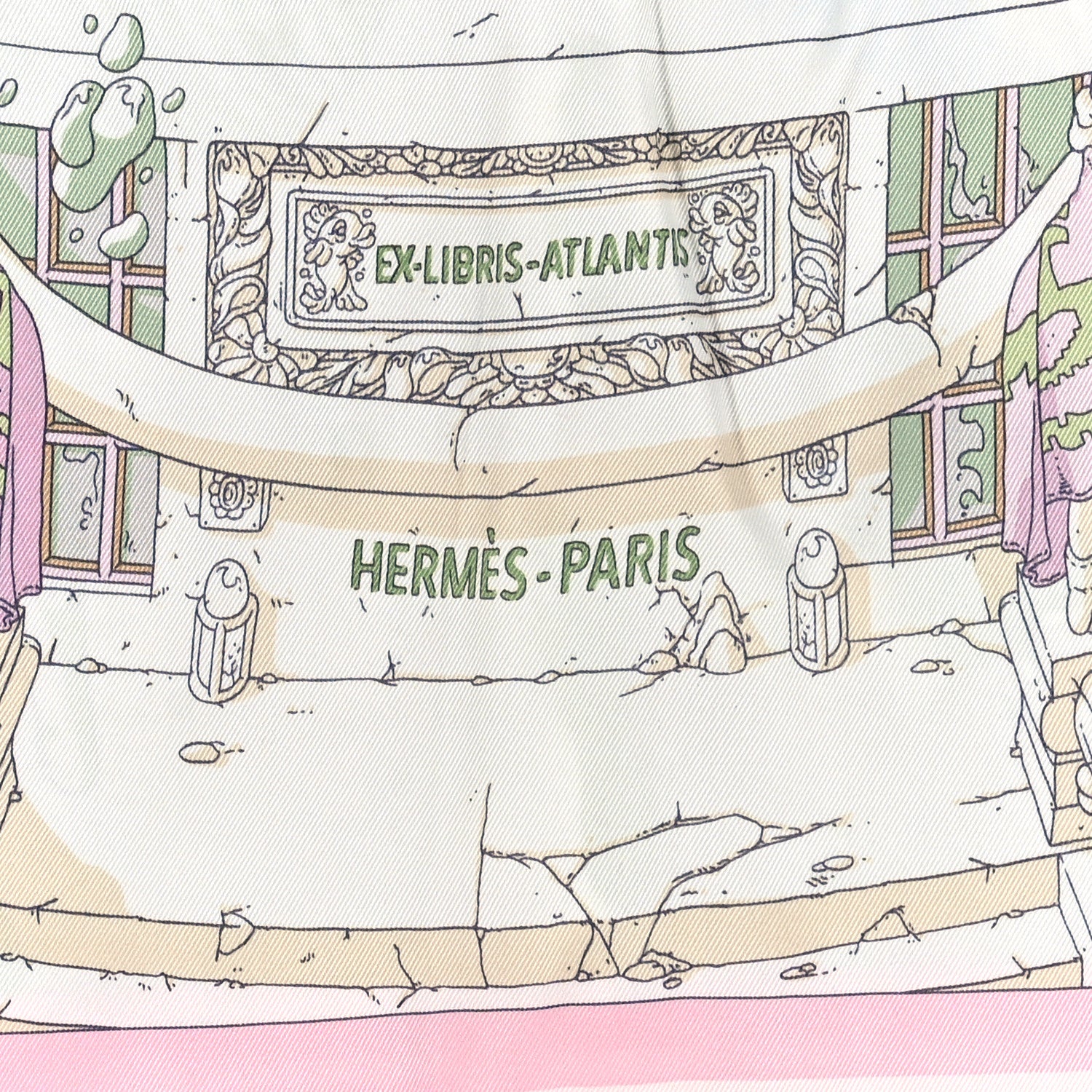 Hermes Silk Vintage Ex Libris Atlantis Scarf 70 Gris Perle Rose Pale 2 of 3