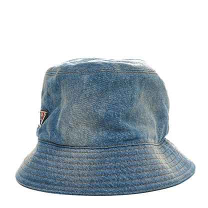 Prada Used Denim Metal Triangle Logo Mens Bucket Hat XXL Light Blue 4 of 9