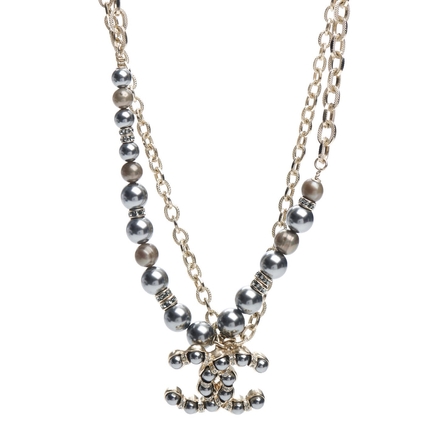 Pearl Crystal CC Short Necklace Gold Dark Grey