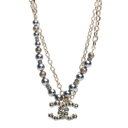 Chanel Pearl Crystal CC Short Necklace Gold Dark Grey 1 of 4