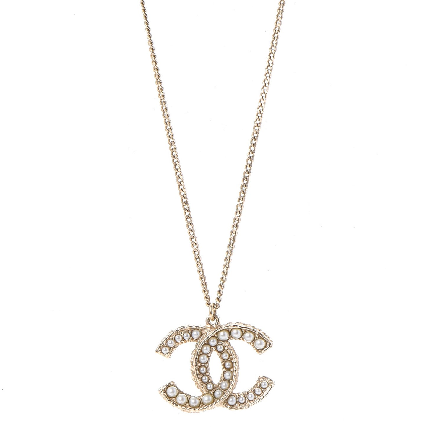 Pearl CC Pendant Necklace Gold