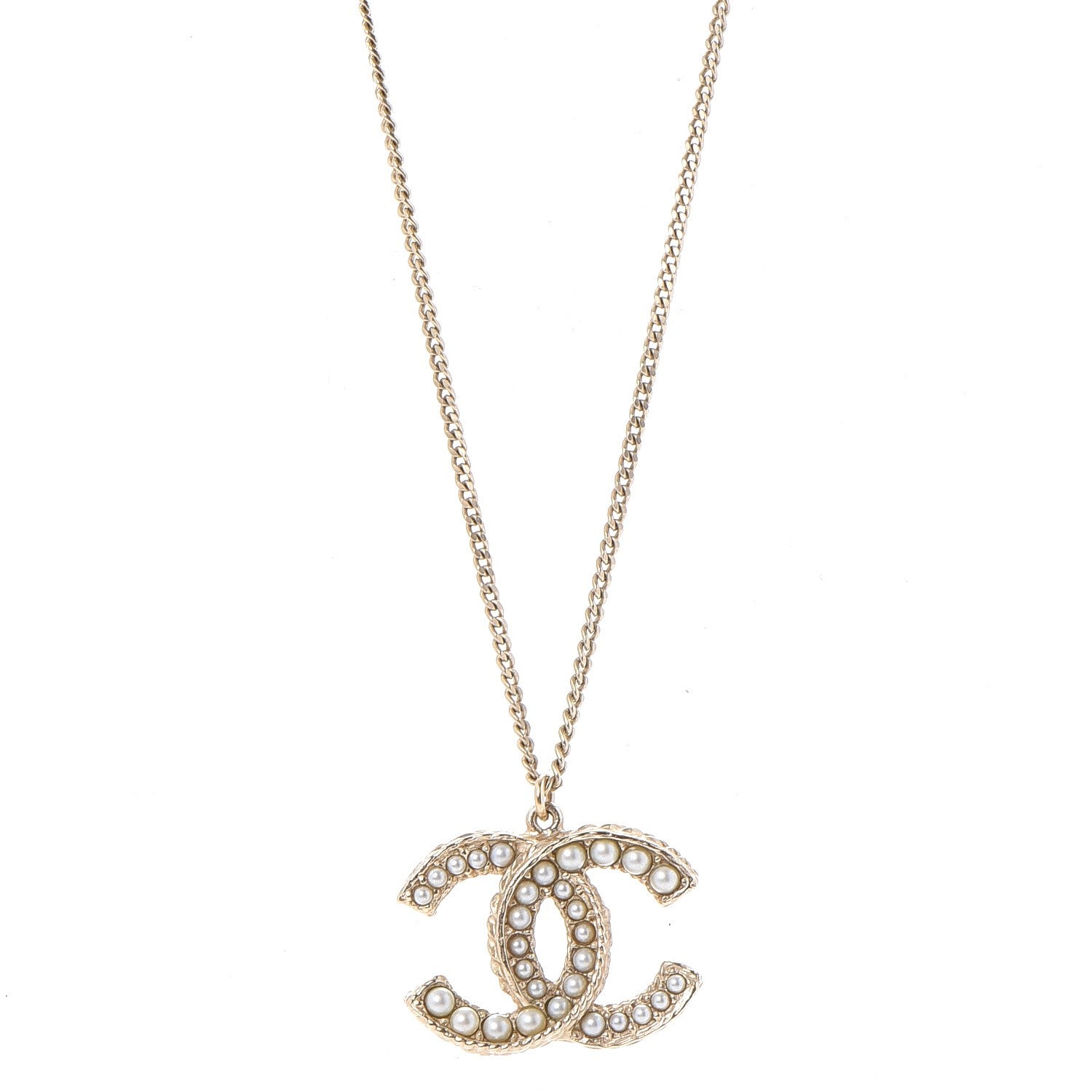 Chanel Pearl CC Pendant Necklace Gold 1 of 6
