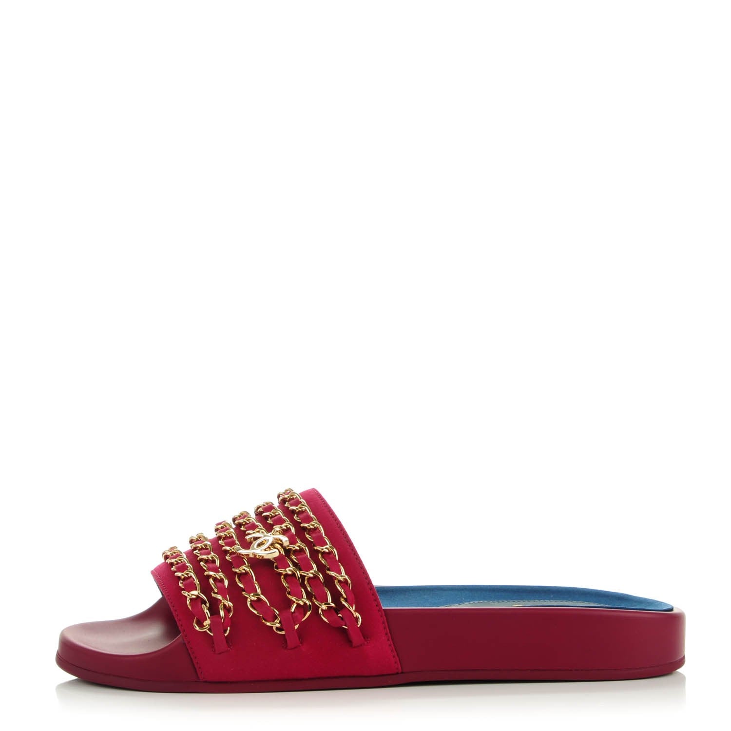 Chanel Satin Chain Flat Sandals 37 Dark Fuchsia 1 of 8