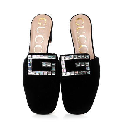 Gucci Velvet Crystal Square G Madelyn Mules 37 Black 5 of 11