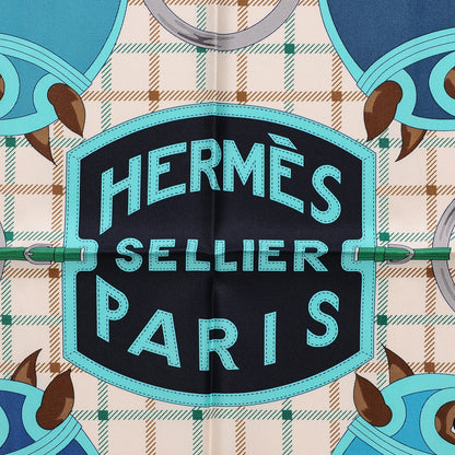 Hermes Silk Tatersale Scarf 90 Creme Turquoise Vert 3 of 7