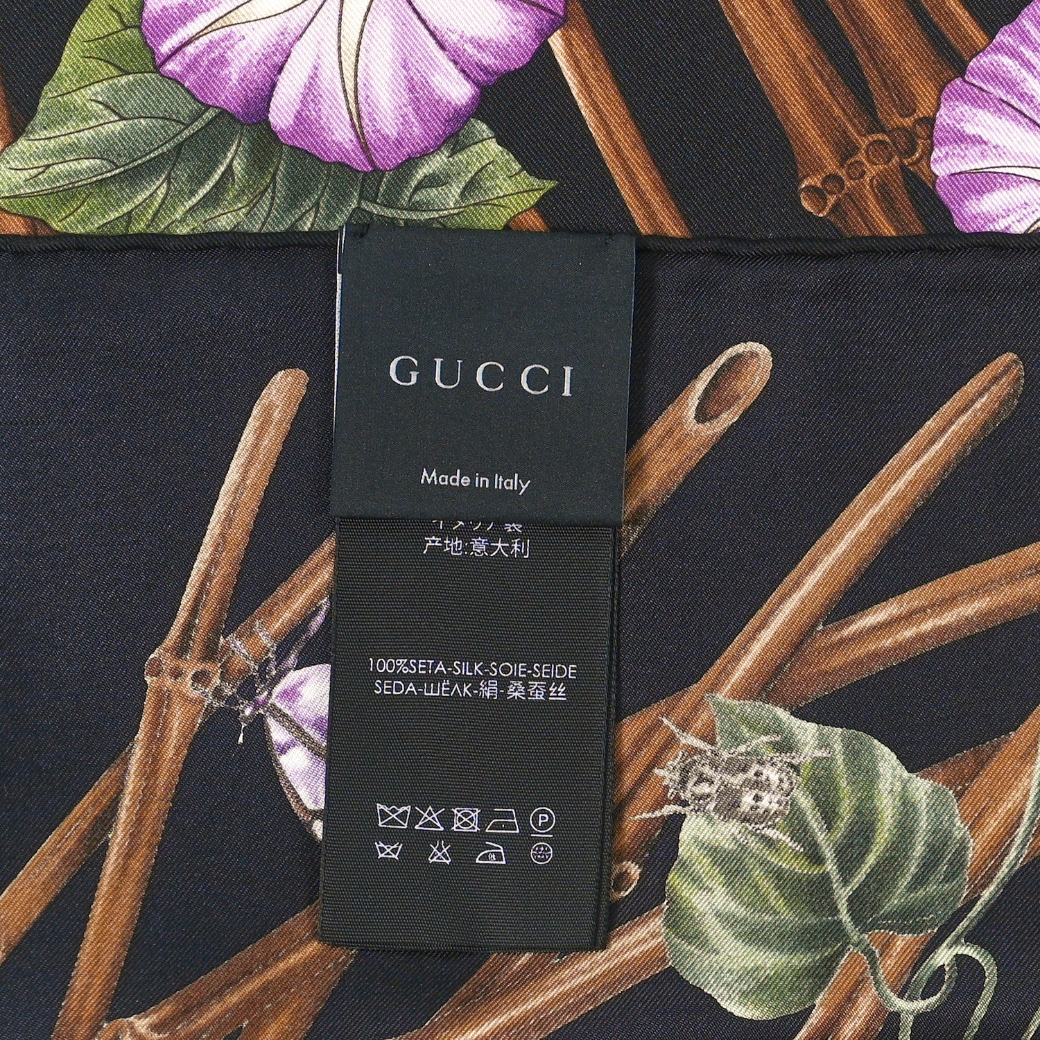 Gucci Silk Floral Print Scarf Black Multicolor 3 of 3