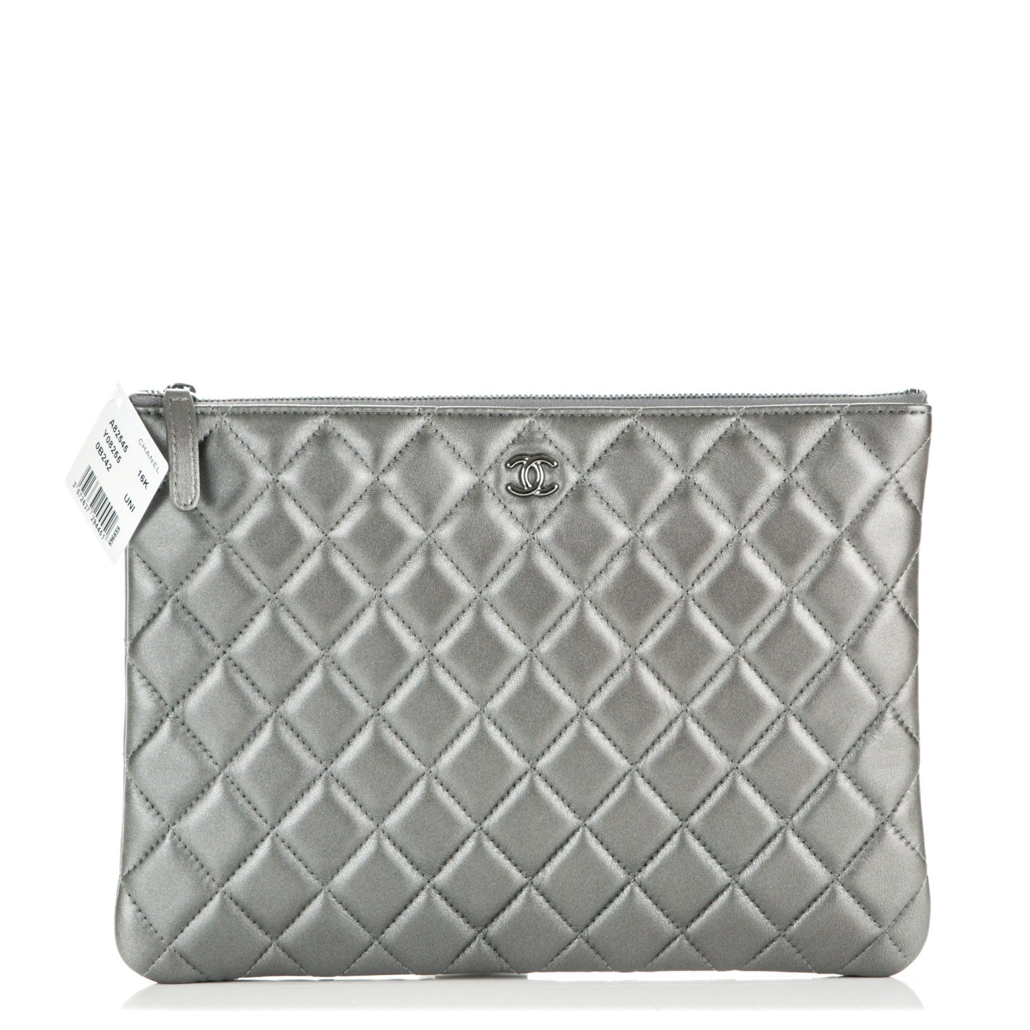 Chanel Metallic Lambskin Quilted Medium Cosmetic Case Silver 1 of 6