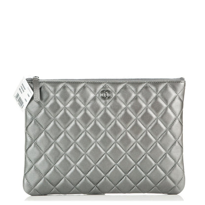 Chanel Metallic Lambskin Quilted Medium Cosmetic Case Silver 1 of 6