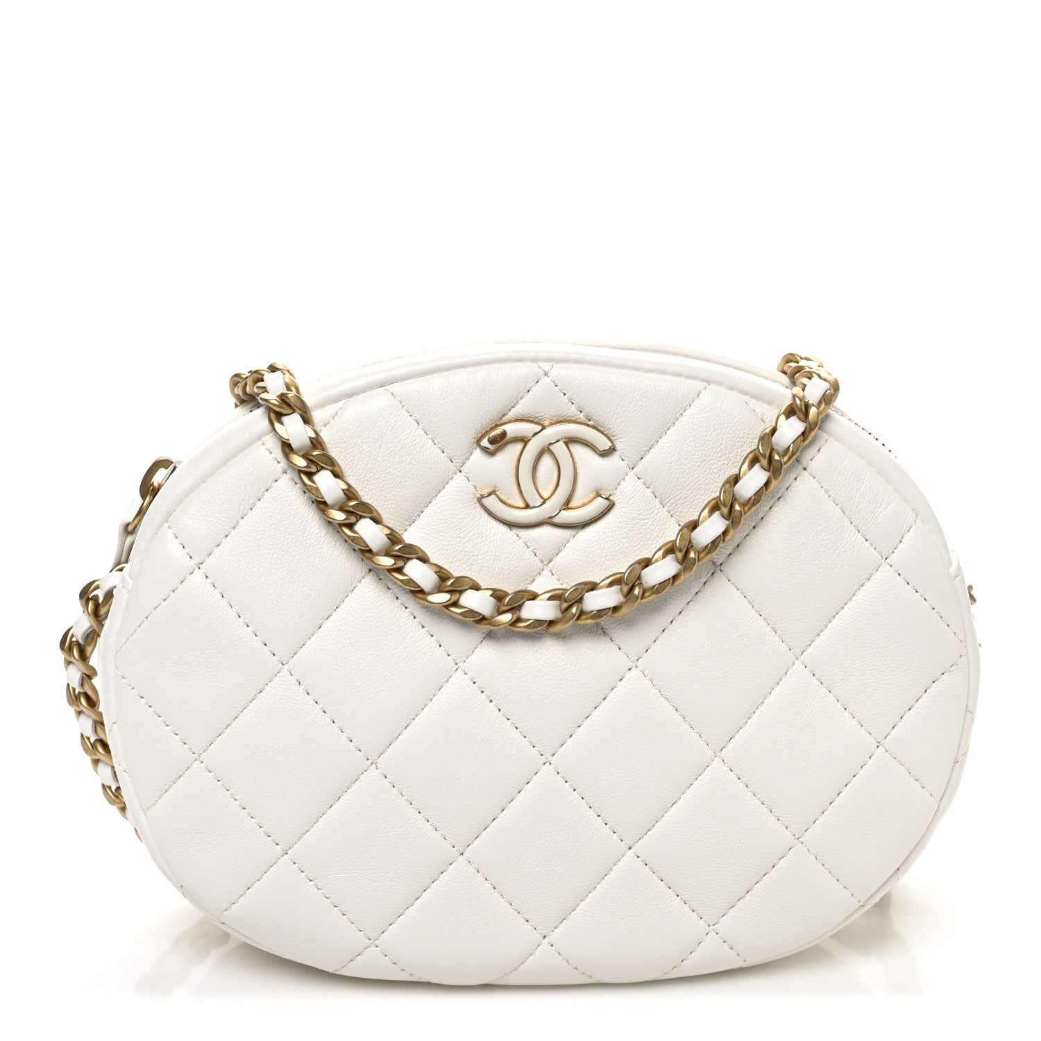 Chanel Lambskin Enamel Quilted Mini Clip Round Camera Case White 1 of 11