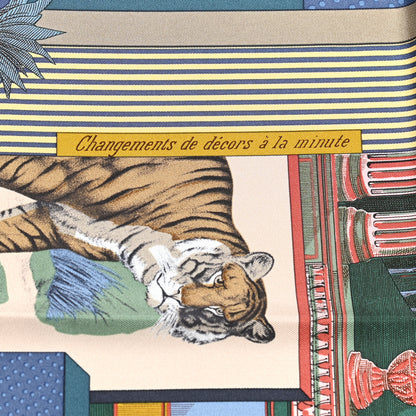 Hermes Silk Twill Grande Theatre Nouveau Scarf 90 Bleu Jean Vert Moutarde 5 of 8