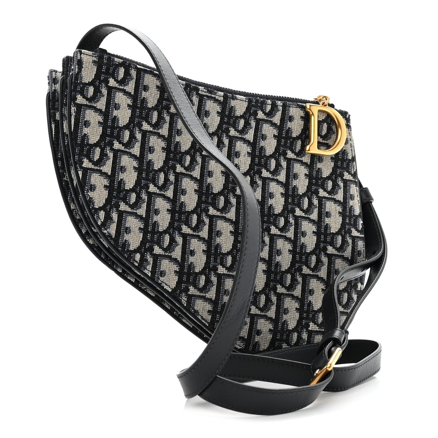 Oblique Saddle Pouch With Strap Navy Blue