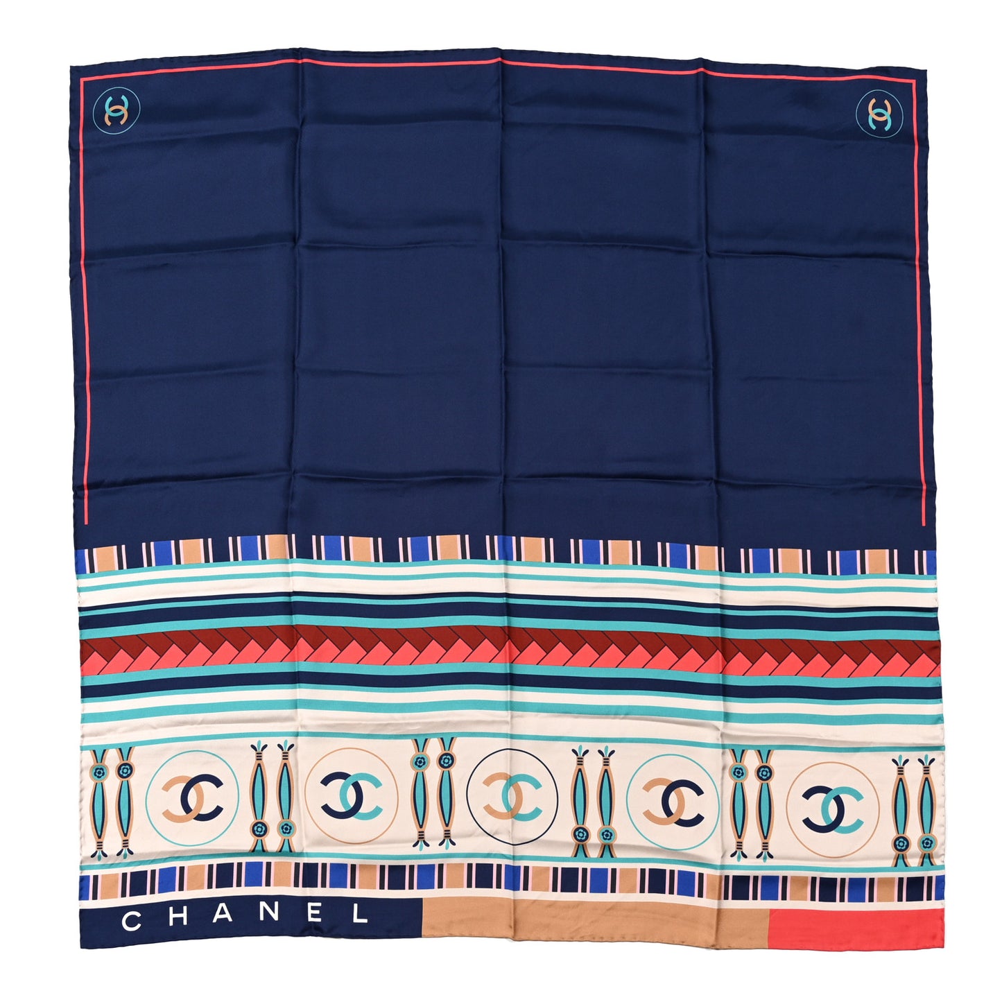 Silk CC Square Scarf Navy Multicolor
