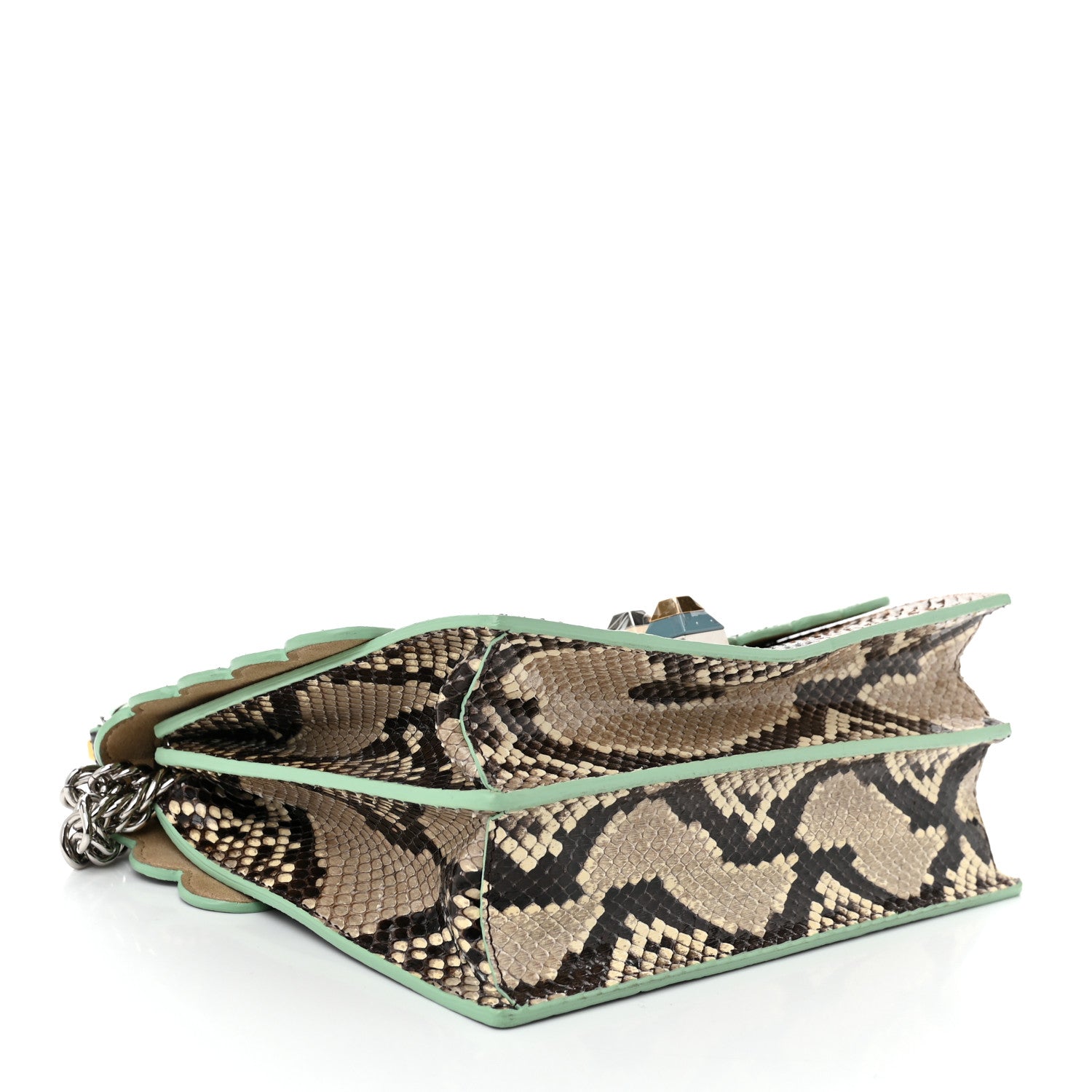 Fendi Snakeskin Scalloped Studded Kan I Shoulder Bag Borchie Borchie Pavone Makeup 4 of 10