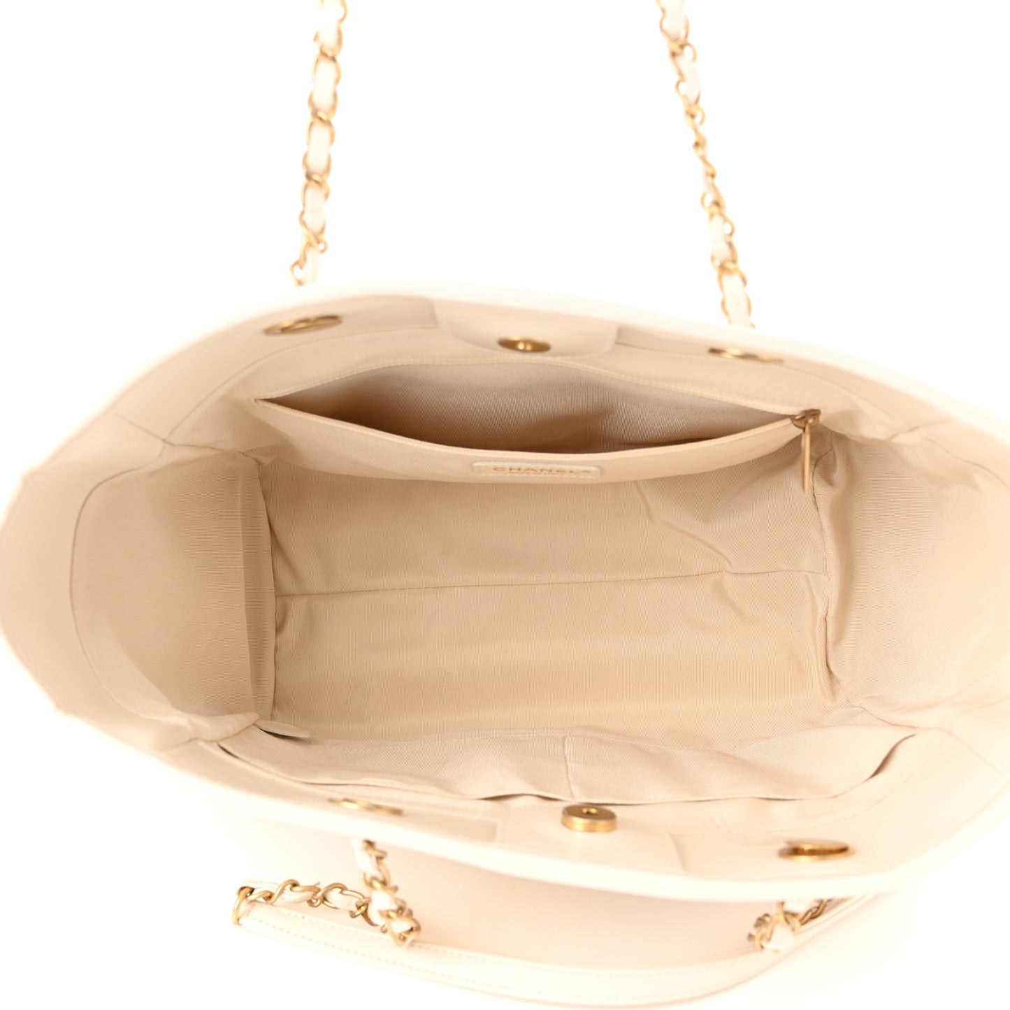 Aged Calfskin Small Charms Deauville Tote White