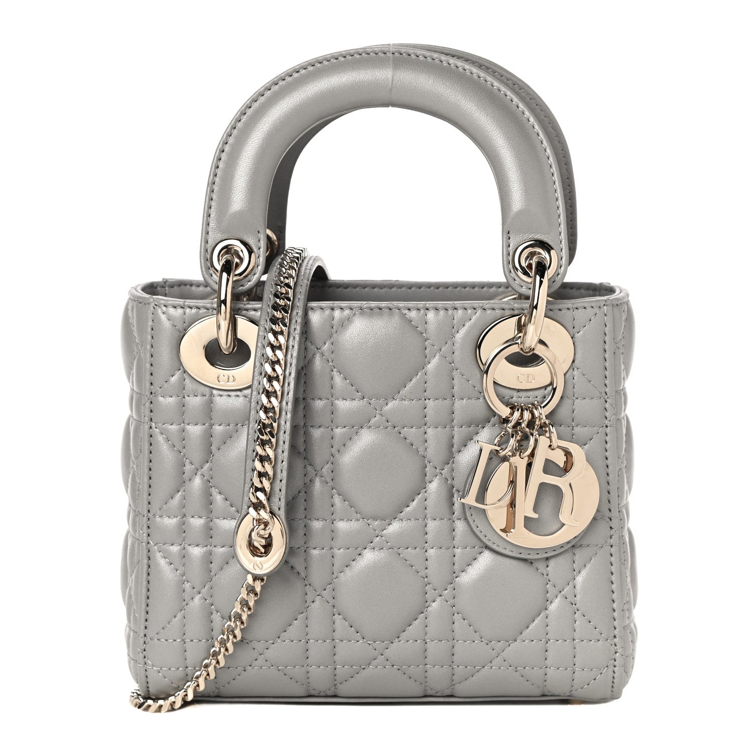 Christian Dior Metallic Lambskin Cannage Mini Lady Dior Grey 1 of 10
