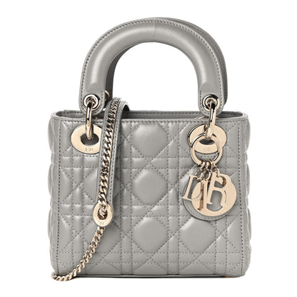 Christian Dior Metallic Lambskin Cannage Mini Lady Dior Grey 1 of 10