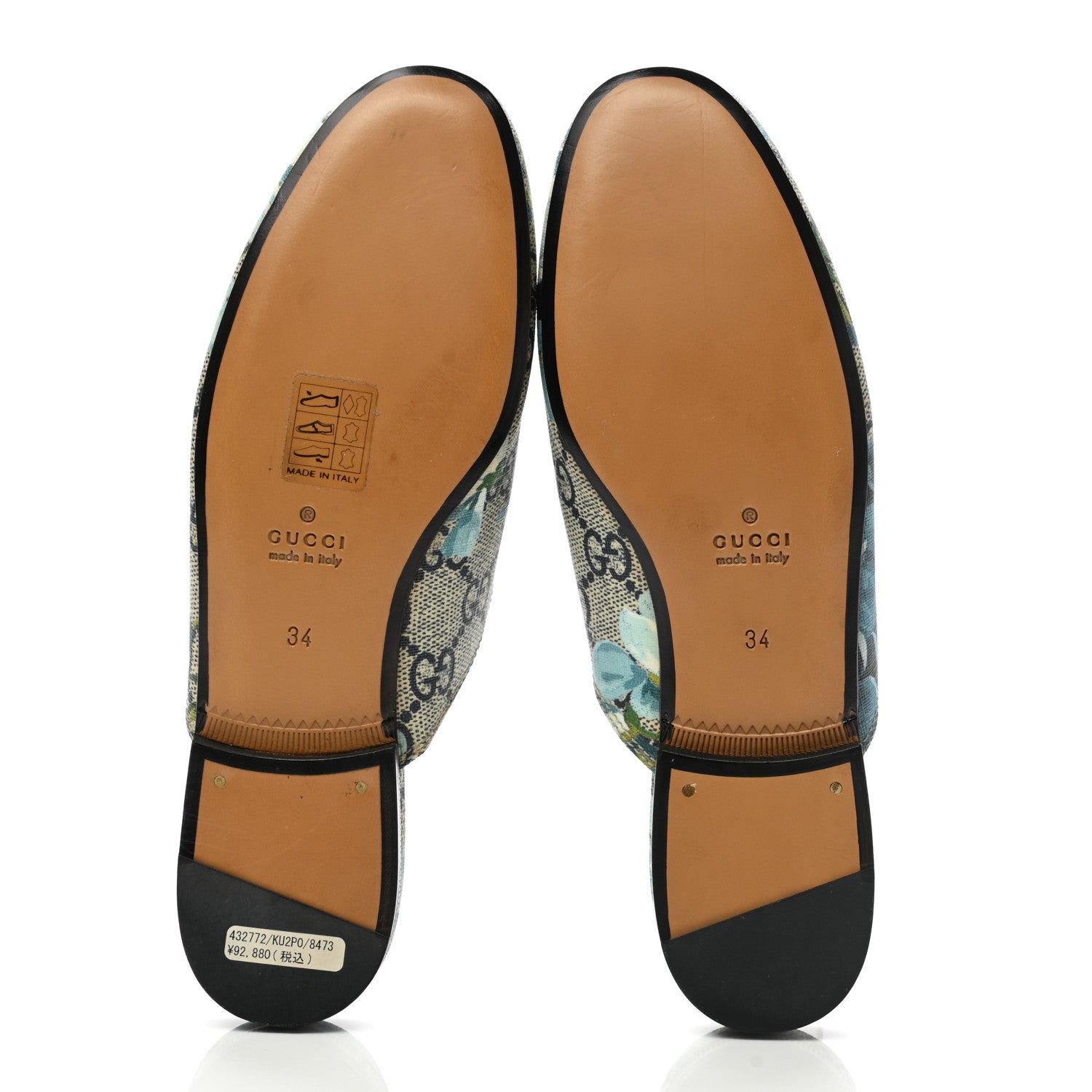 Gucci GG Supreme Monogram Blooms Womens Princetown Slippers 34 Beige Blue Navy Hibiscus Red 5 of 11