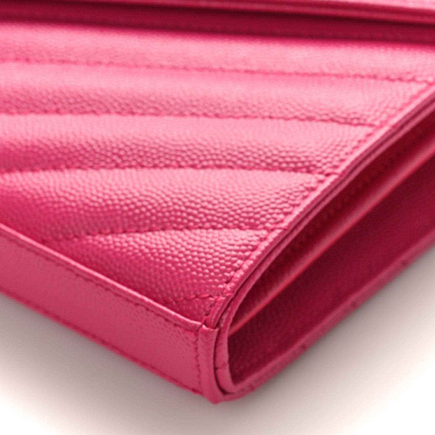 Saint Laurent Grain De Poudre Matelasse Chevron Monogram Chain Wallet Lipstick Fuchsia 8 of 8