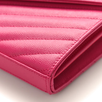 Saint Laurent Grain De Poudre Matelasse Chevron Monogram Chain Wallet Lipstick Fuchsia 8 of 8