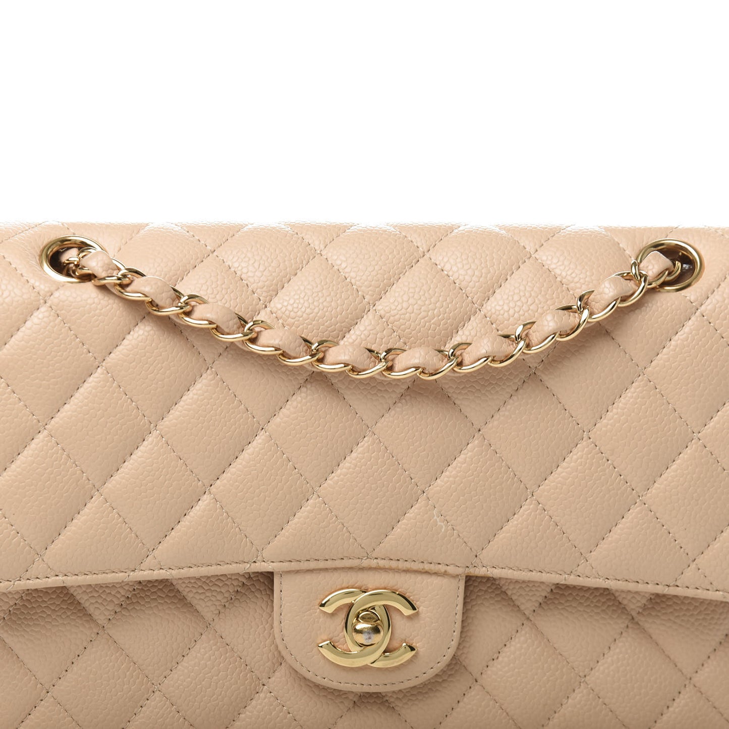 Caviar Quilted Medium Double Flap Beige Clair