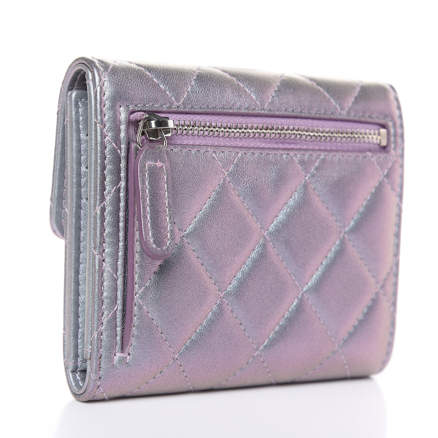 Iridescent Lambskin Quilted 2.55 Reissue Compact Flap Wallet Light Purple
