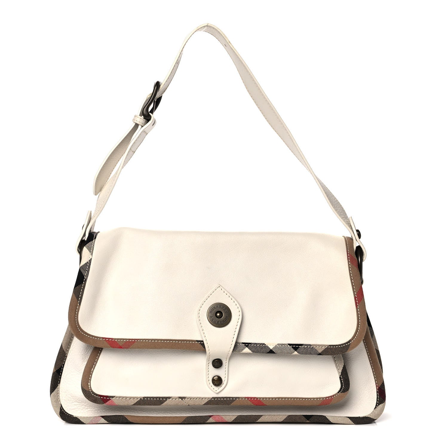Burberry Calfskin Nova Check Shoulder Bag White 1 of 11