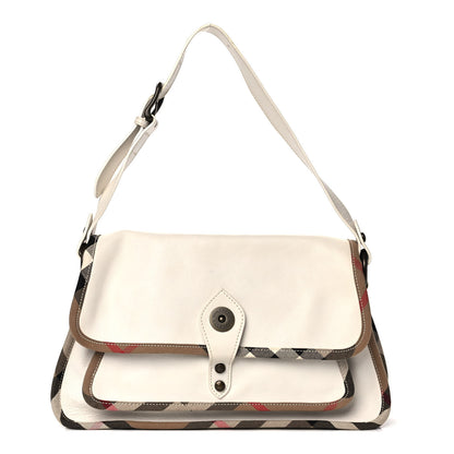 Burberry Calfskin Nova Check Shoulder Bag White 1 of 11