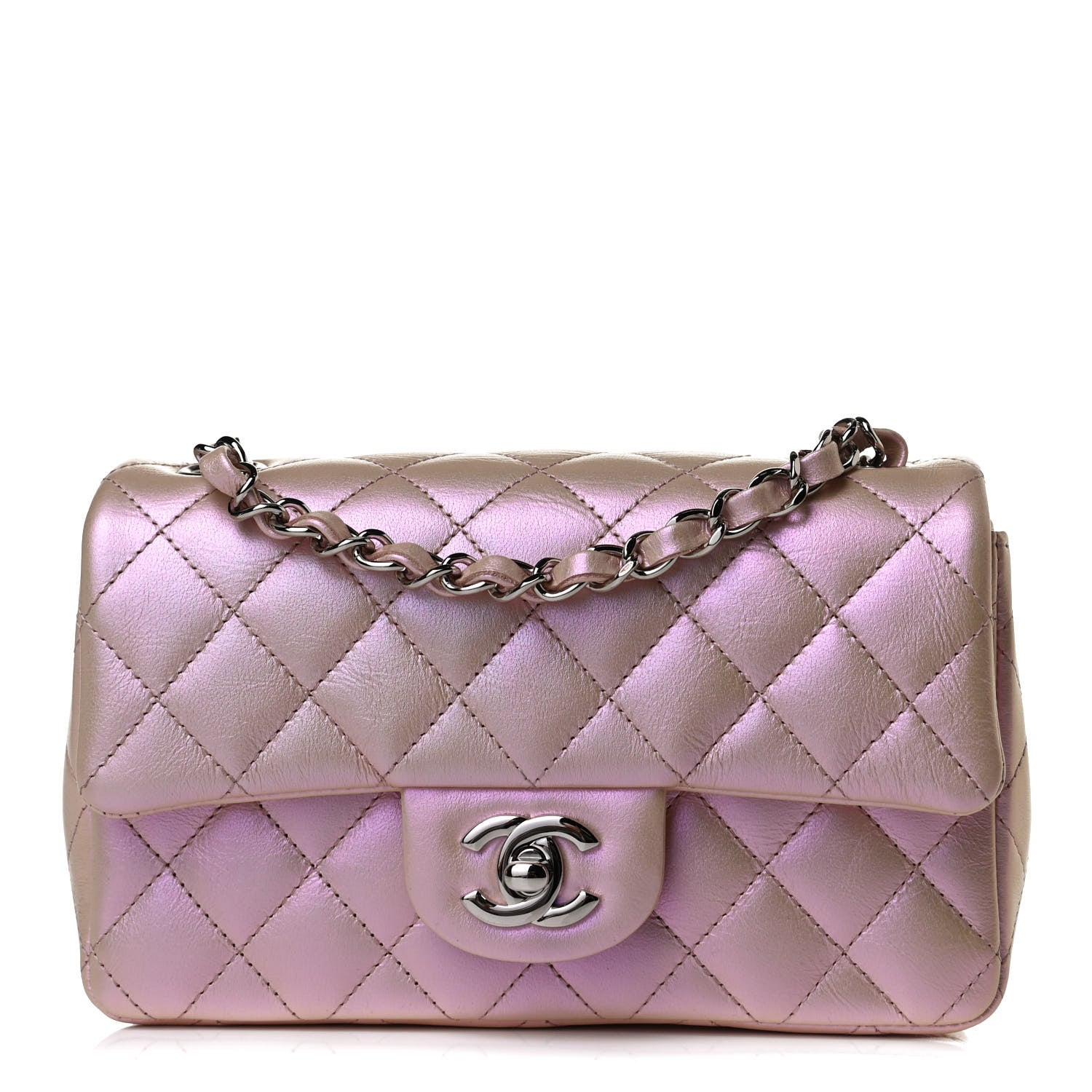 Chanel Iridescent Calfskin Quilted Mini Rectangular Flap Pink 1 of 15