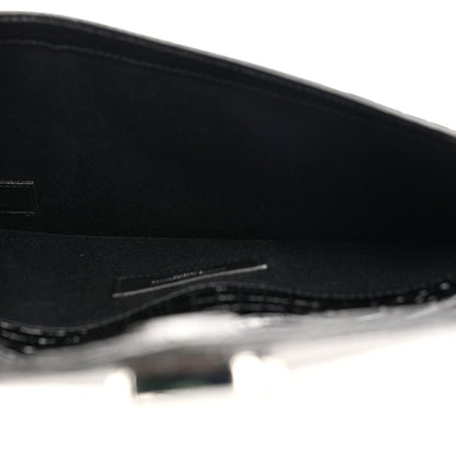 Saint Laurent Calfskin Crocodile Embossed Uptown Monogram Pouch Black 5 of 8